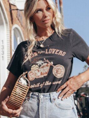 Spell & The Gypsy Collective Byron Is For Lovers Tee XS Charcoal Graphic Organic